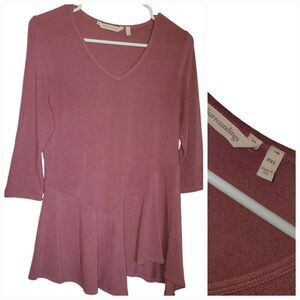 Soft Surroundings Linen Pink Draped‎ Tunic Artzy Lagenlook Trendy Top Size Xs